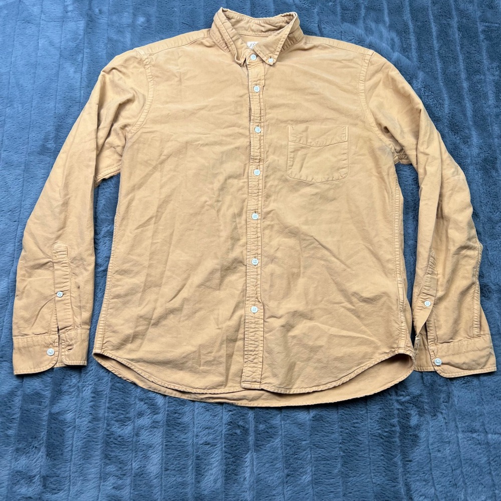 J.Crew Mens Slim Fit Cotton Button Down Shirt Tan Mustard Large Long Sleeve
